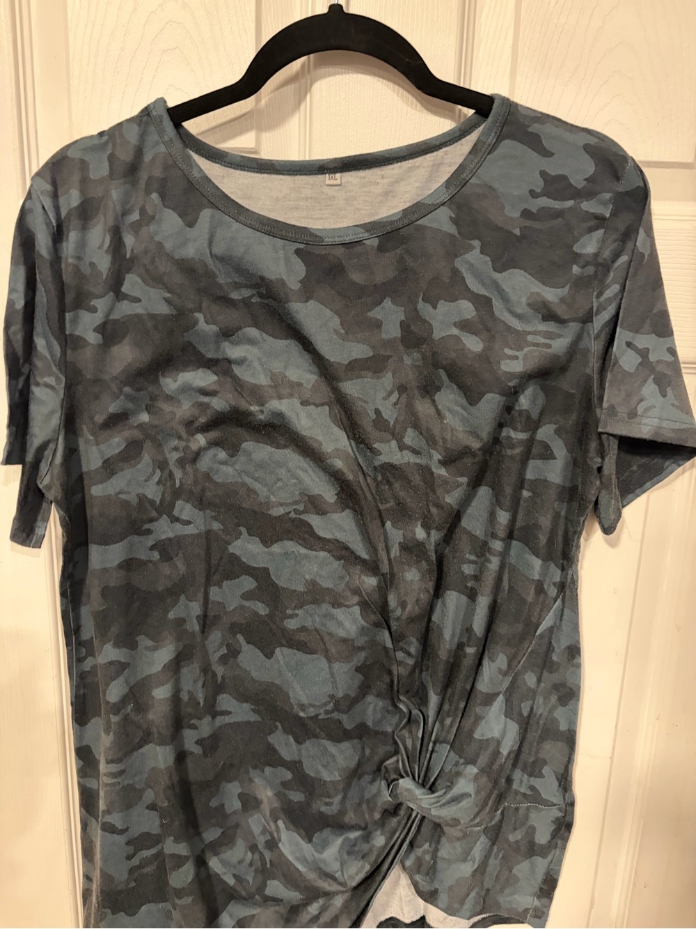 Women's Blue Camouflage Knot-Front Tee